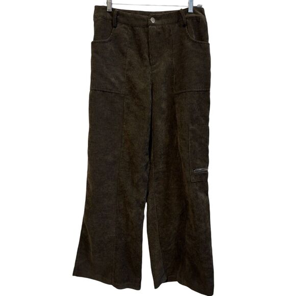 SHEIN Pants - Shein Olive Green‎ Wide Leg Y2K style Corduroy Pants